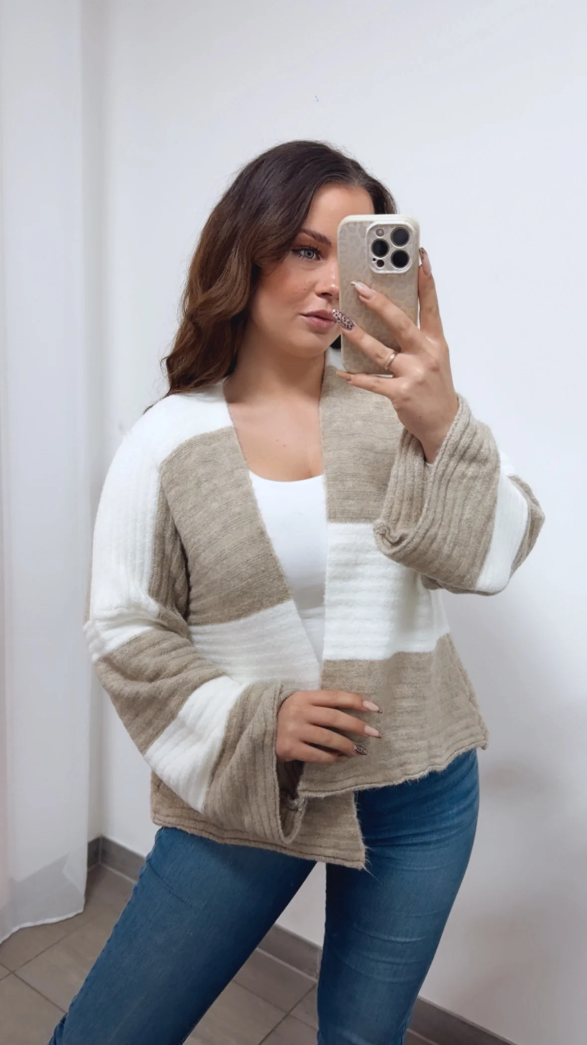 STREIFEN weiter, offener Cardigan / creme weiss - beige Art. 14371 - Image 3