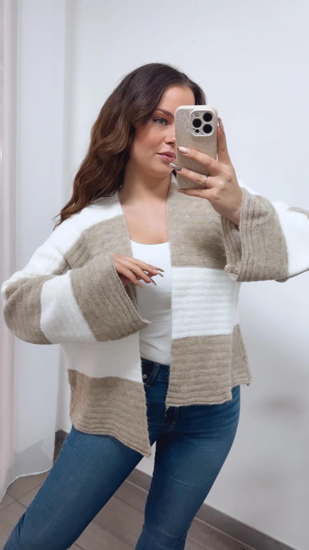 STREIFEN weiter, offener Cardigan / creme weiss - beige Art. 14371 - Image 4