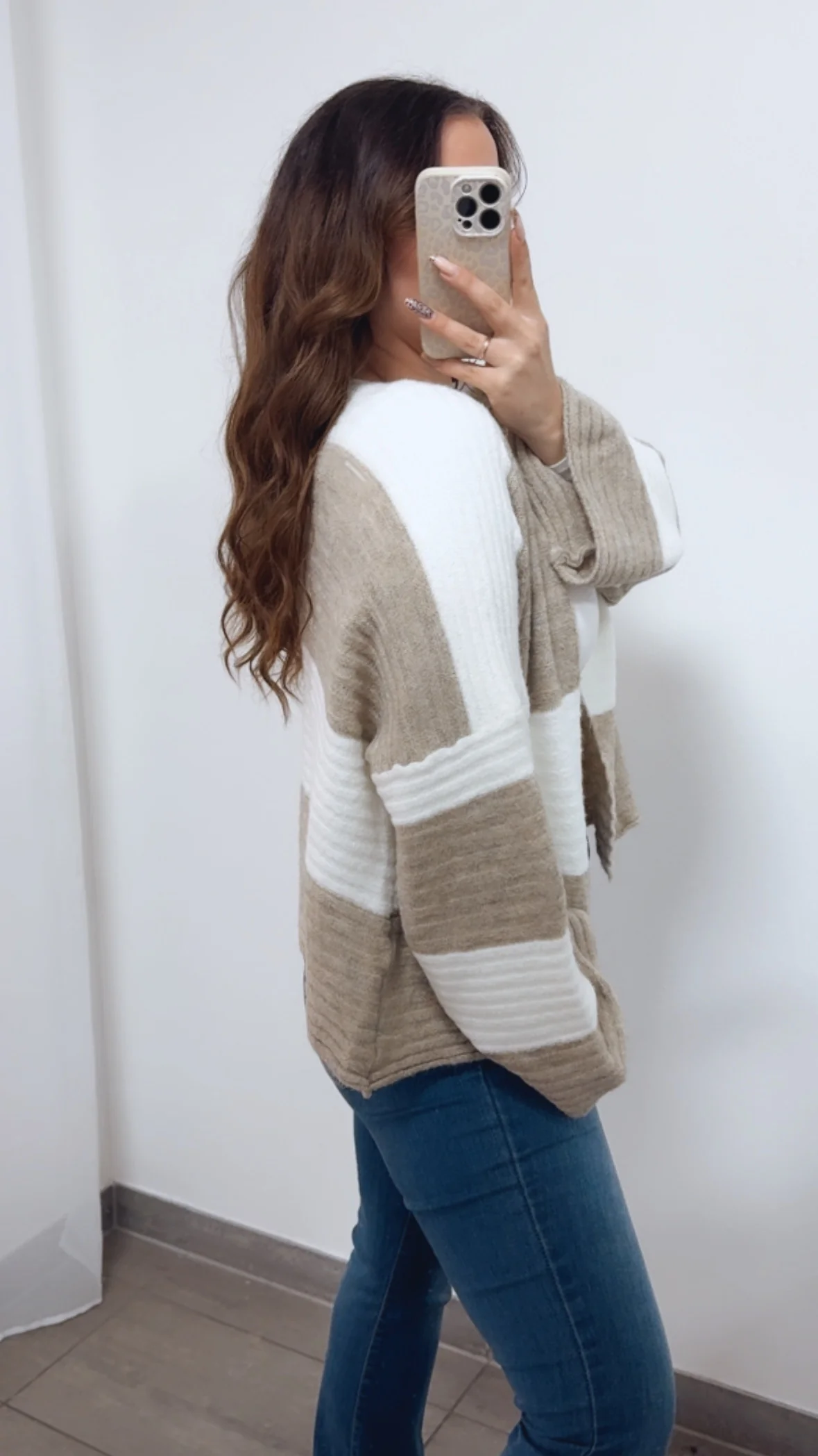 STREIFEN weiter, offener Cardigan / creme weiss - beige Art. 14371 - Image 5