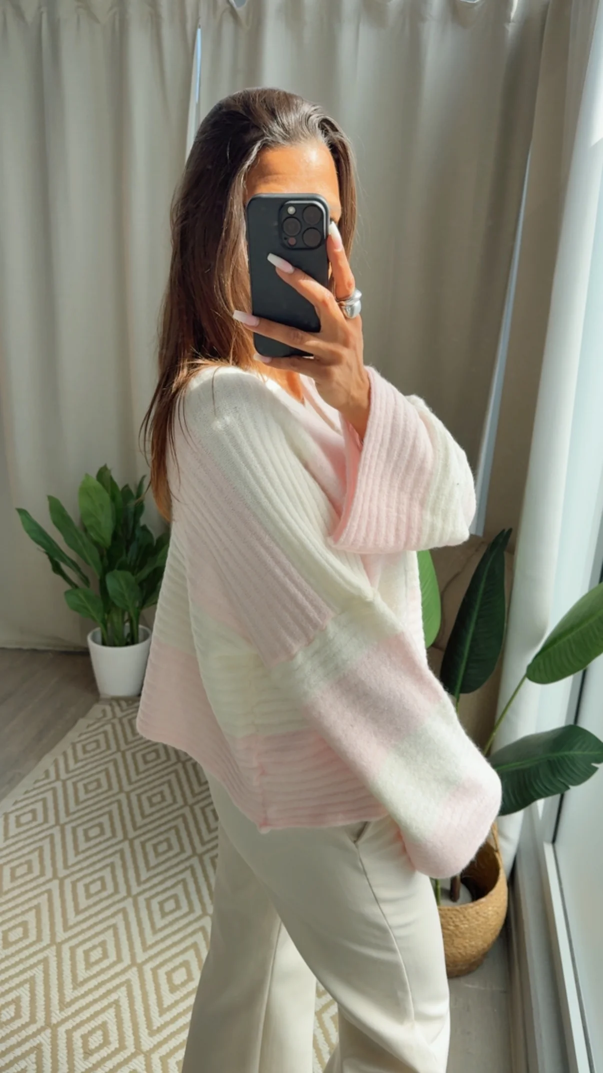 STREIFEN weiter, offener Cardigan / creme weiss - soft rosa Art. 14655 - Image 3
