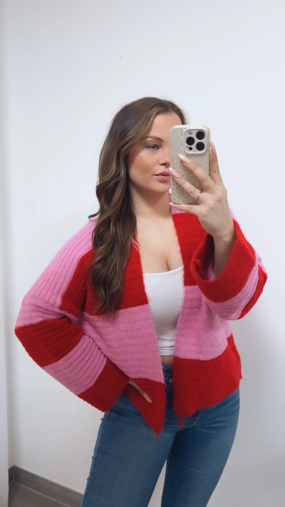 STREIFEN weiter, offener Cardigan / Pink - rot Art. 14686 - Image 3