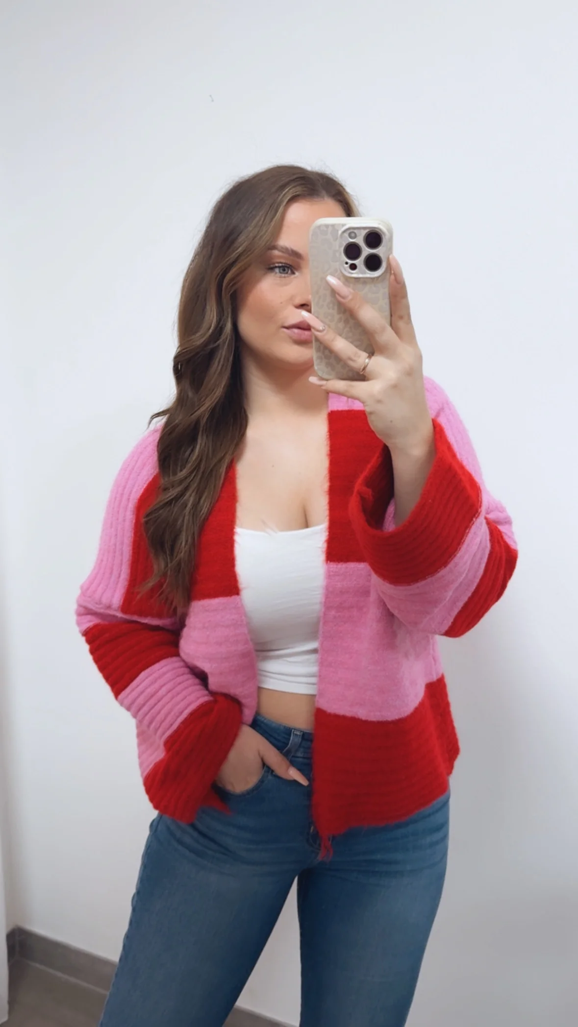 STREIFEN weiter, offener Cardigan / Pink - rot Art. 14686 - Image 4