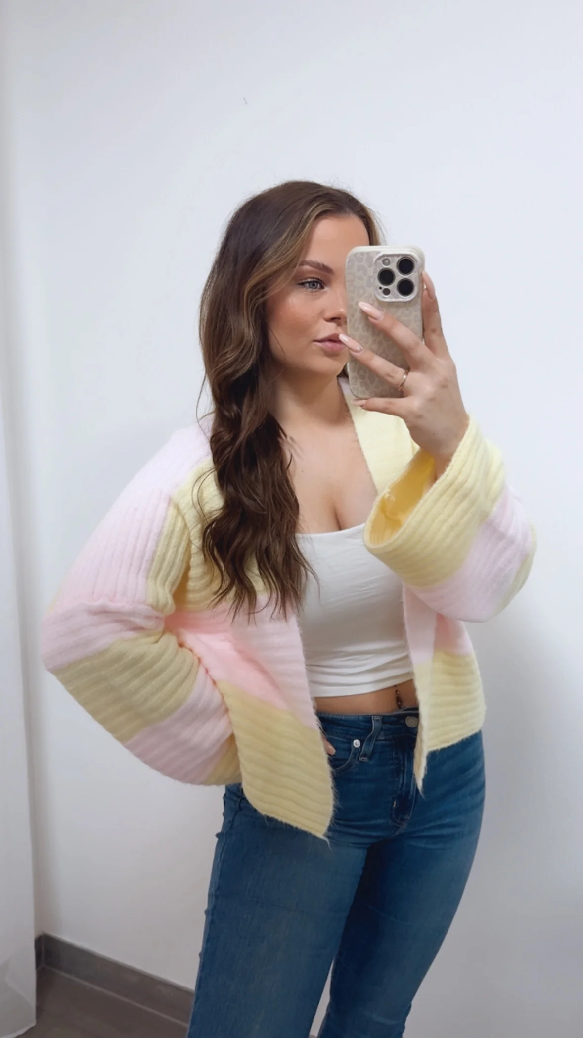 STREIFEN weiter, offener Cardigan / soft rosa - soft gelb Art. 14684 - Image 3