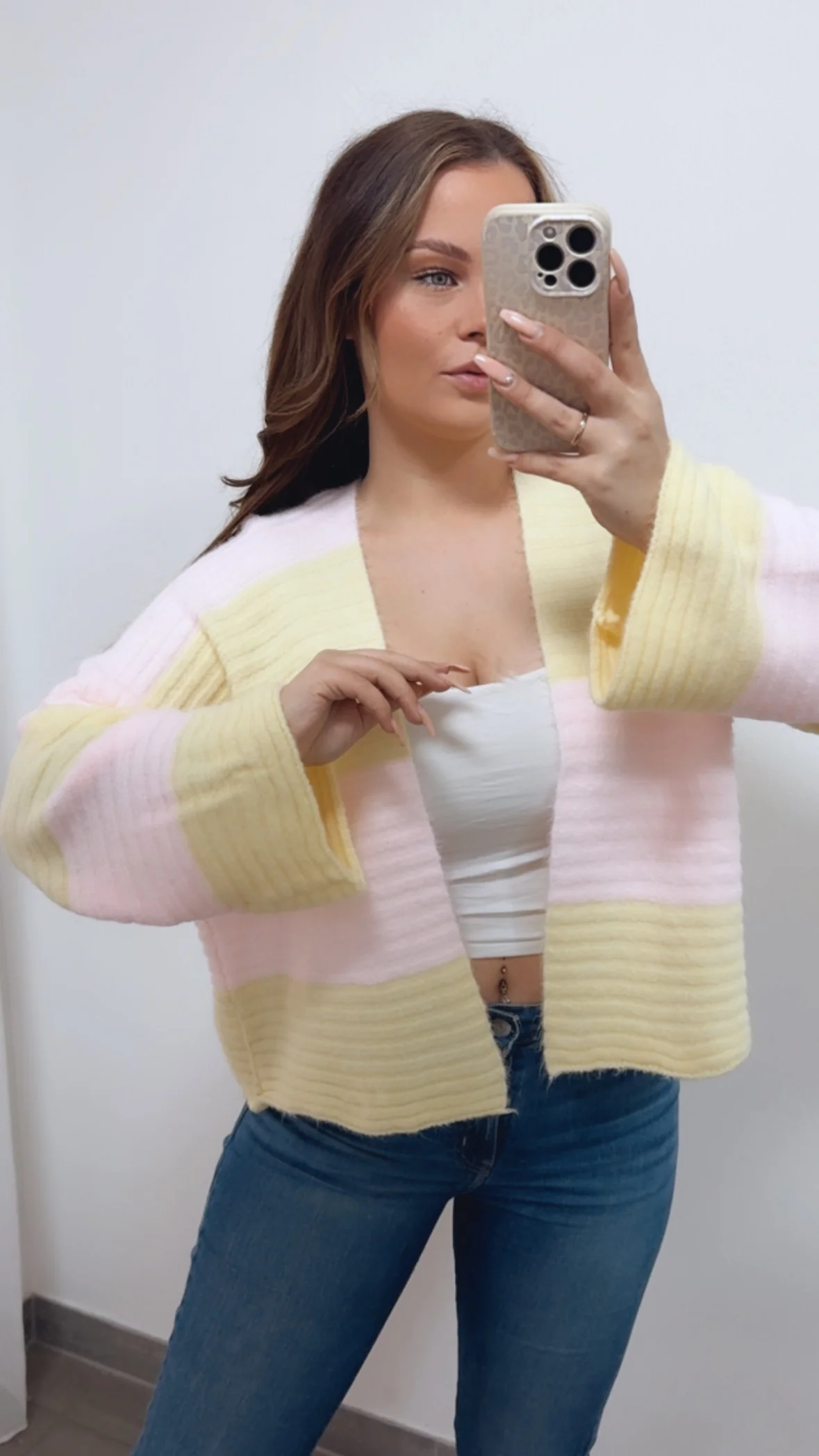 STREIFEN weiter, offener Cardigan / soft rosa - soft gelb Art. 14684 - Image 4