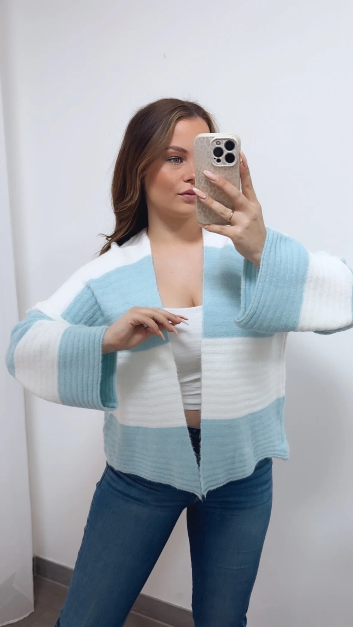 STREIFEN weiter, offener Cardigan / weiss - hell blau Art. 14685 - Image 5