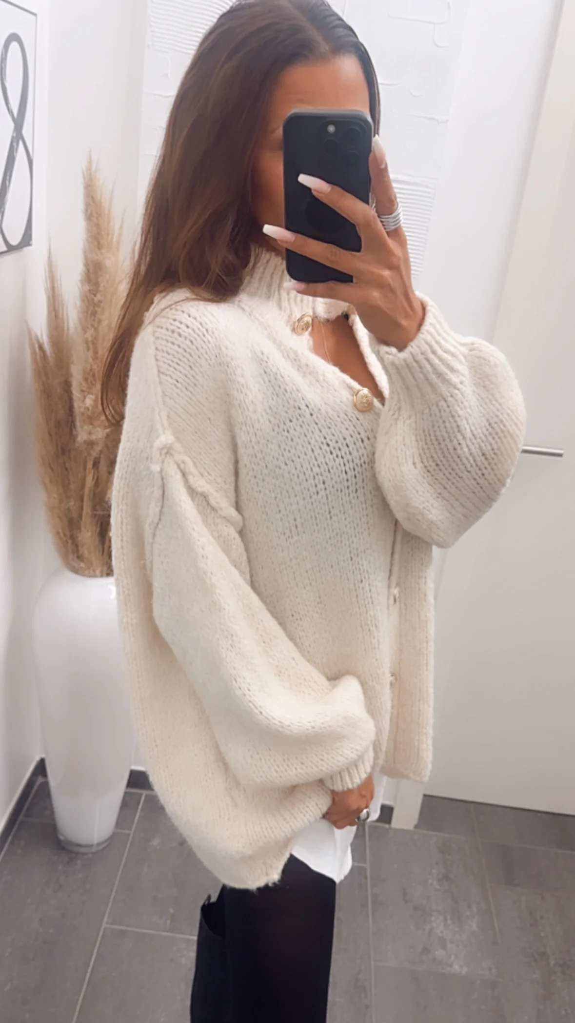 Kuschel Cardigan mit goldenen Knöpfen / wollweiss Art. 6929 - Image 5