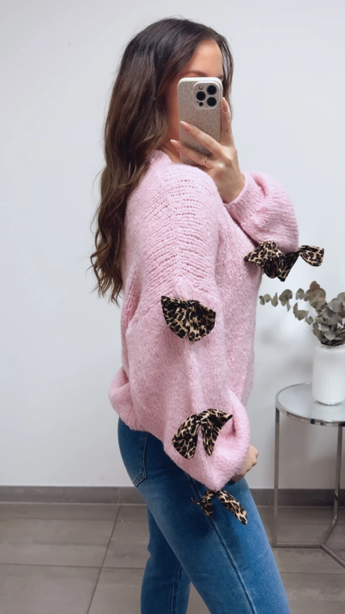 Strick Pullover mit LEO SCHLEIFEN / rosa Art. 13870 - Image 3