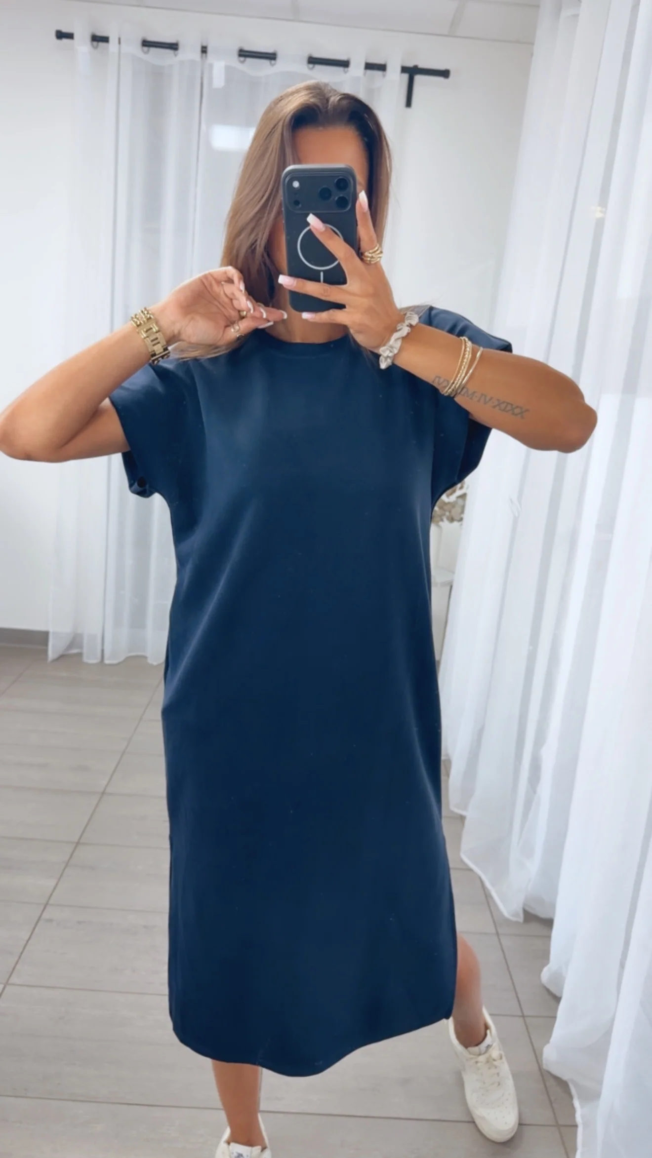 T Shirt Kleid Butterstoff mit seitlichen Taschen / dunkel blau Art.14965 - Image 4