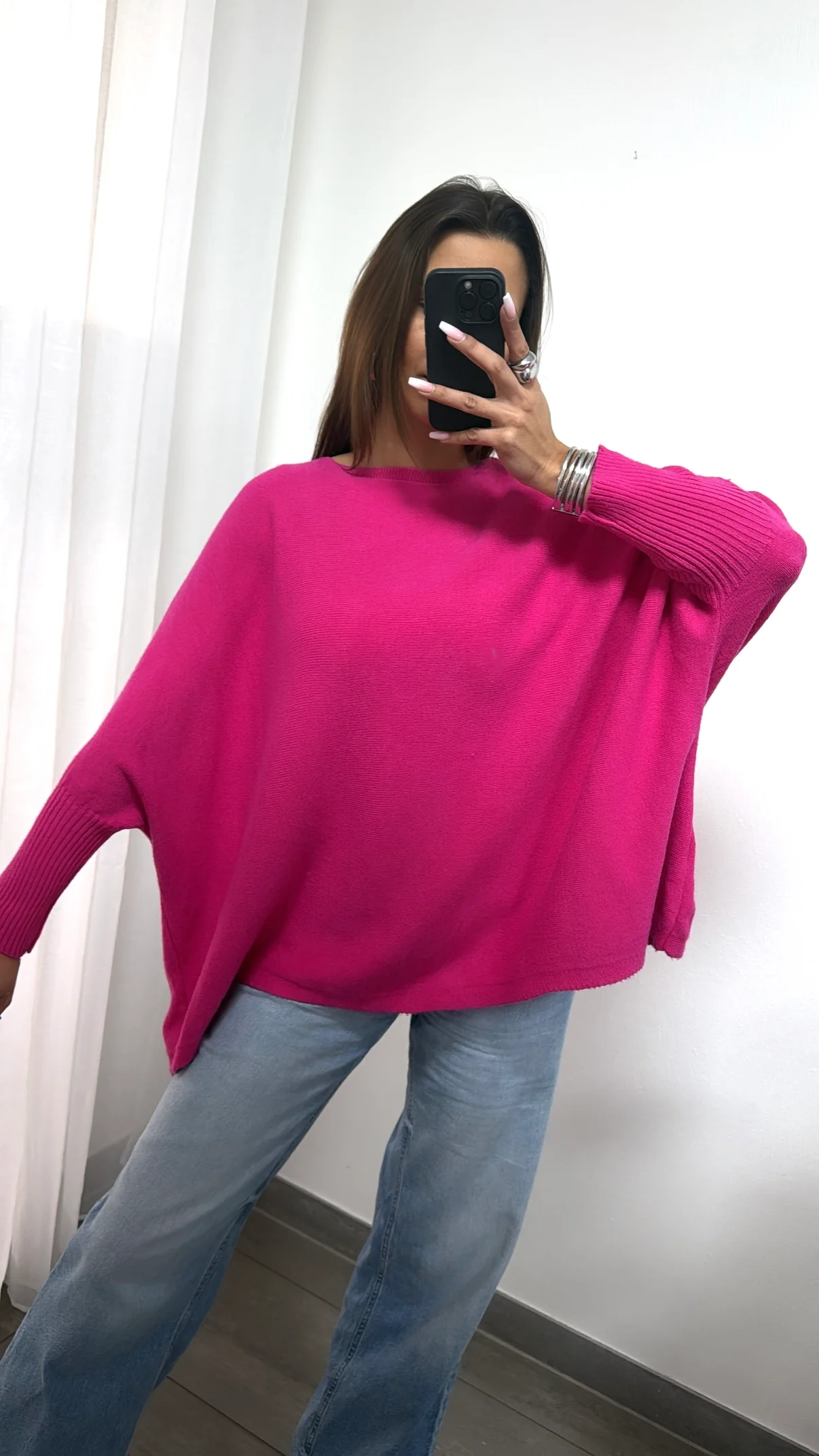 ultra weicher Pullover mit Fledermausärmeln / knalliges pink Art. 14004 - Image 3