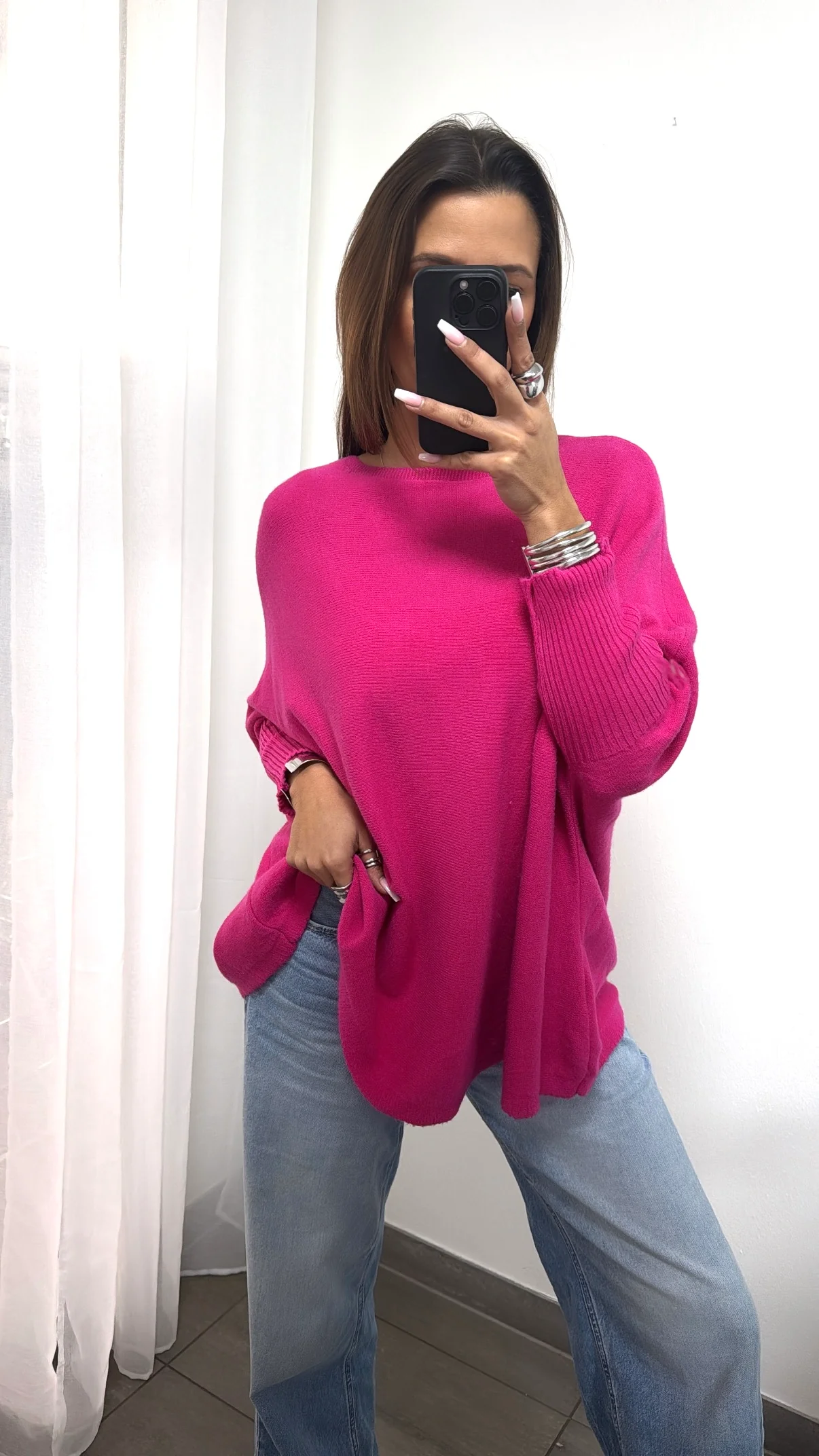 ultra weicher Pullover mit Fledermausärmeln / knalliges pink Art. 14004 - Image 4