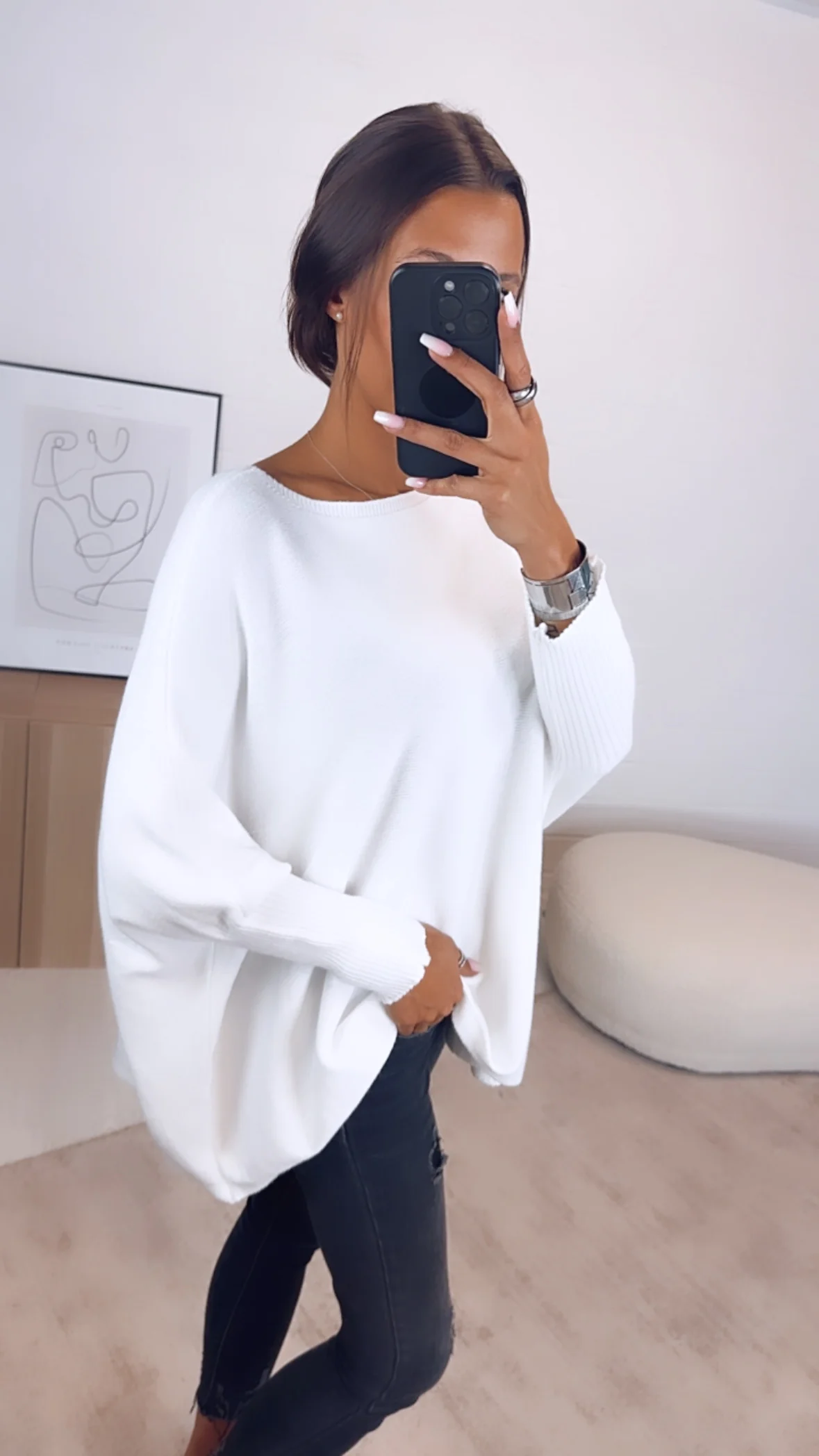 ultra weicher Pullover mit Fledermausärmeln / weiss Art. 6512 - Image 3