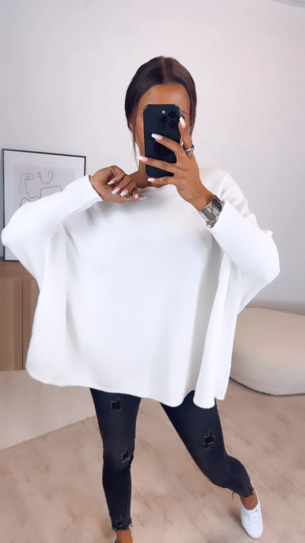 ultra weicher Pullover mit Fledermausärmeln / weiss Art. 6512 - Image 4