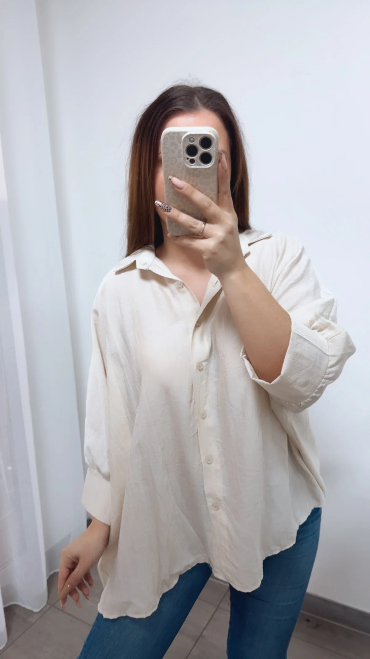 ultra weite Bluse mit kurzen Armen / beige Art. 14312