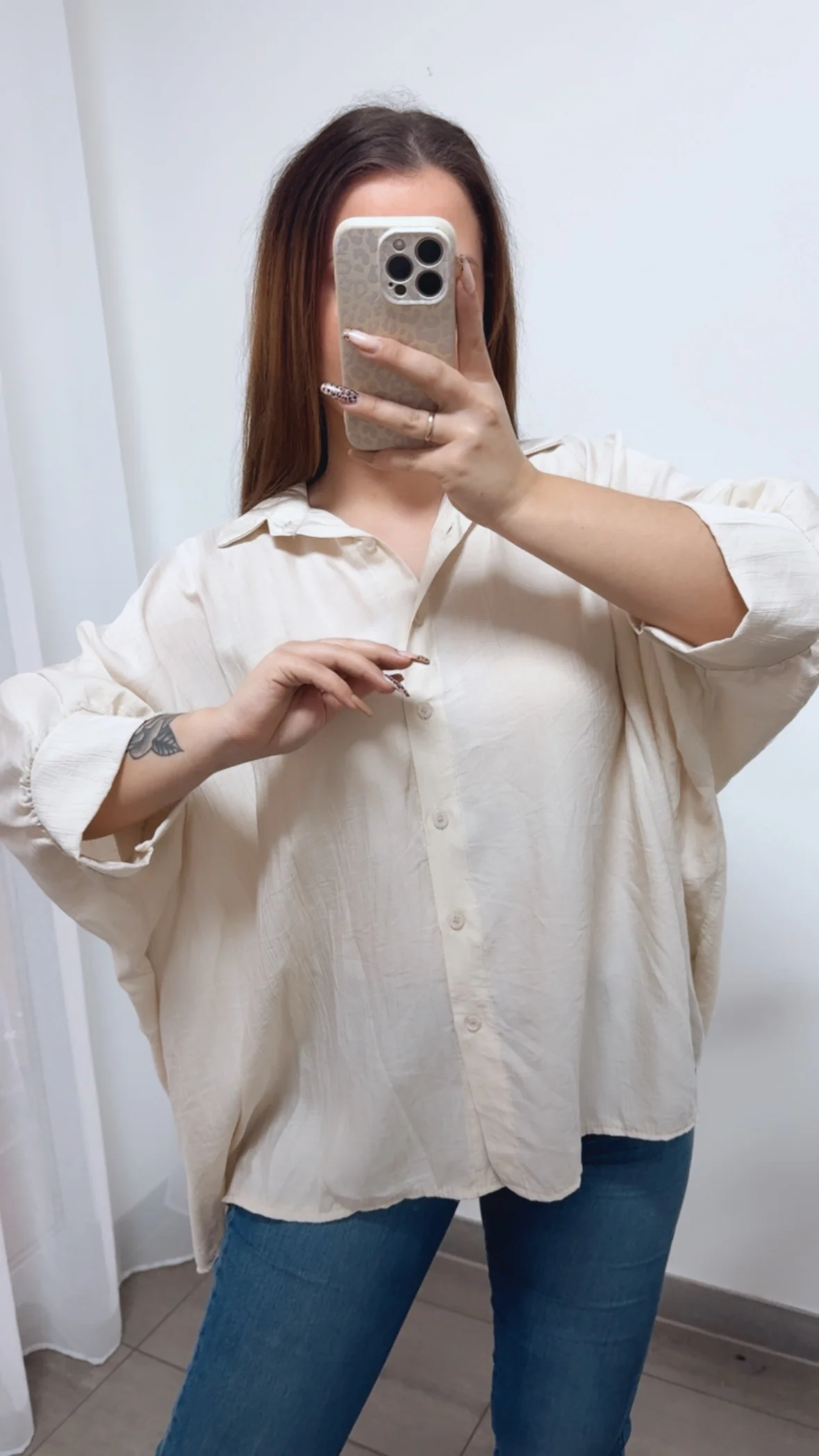 ultra weite Bluse mit kurzen Armen / beige Art. 14312 - Image 3
