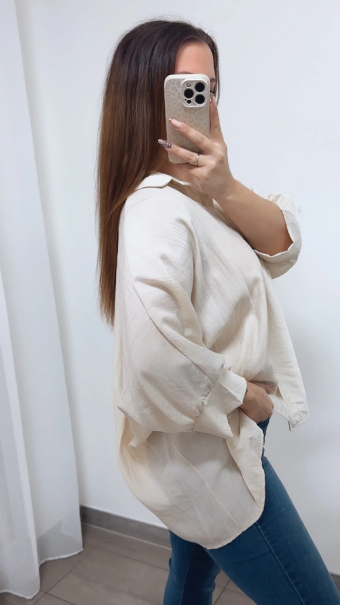 ultra weite Bluse mit kurzen Armen / beige Art. 14312 - Image 5