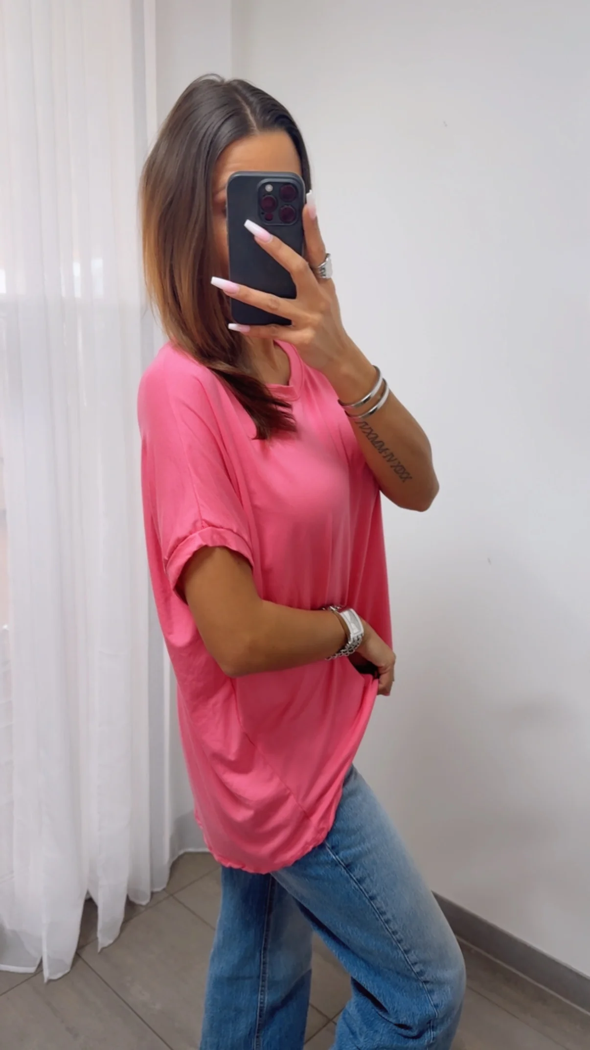 Vokuhila Long T-Shirt / pink Art. 14239 - Image 3