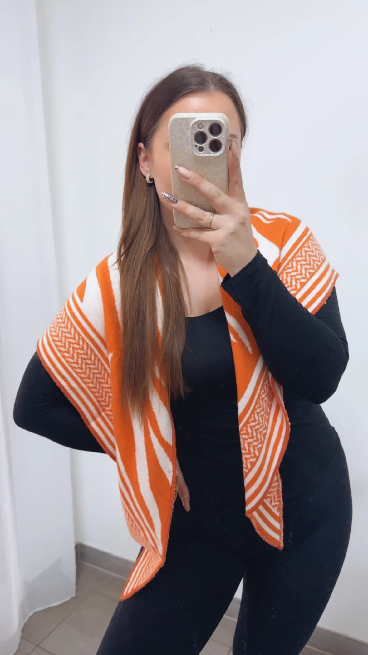 ZEBRA Kaschmir - Mix Dreiecks Schal / orange - weiss Art. 14352 - Image 3